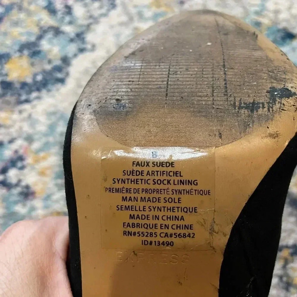 Express Floral Botanical Embroidered Heeled black faux suede Booties, size 8 - Picture 9 of 10